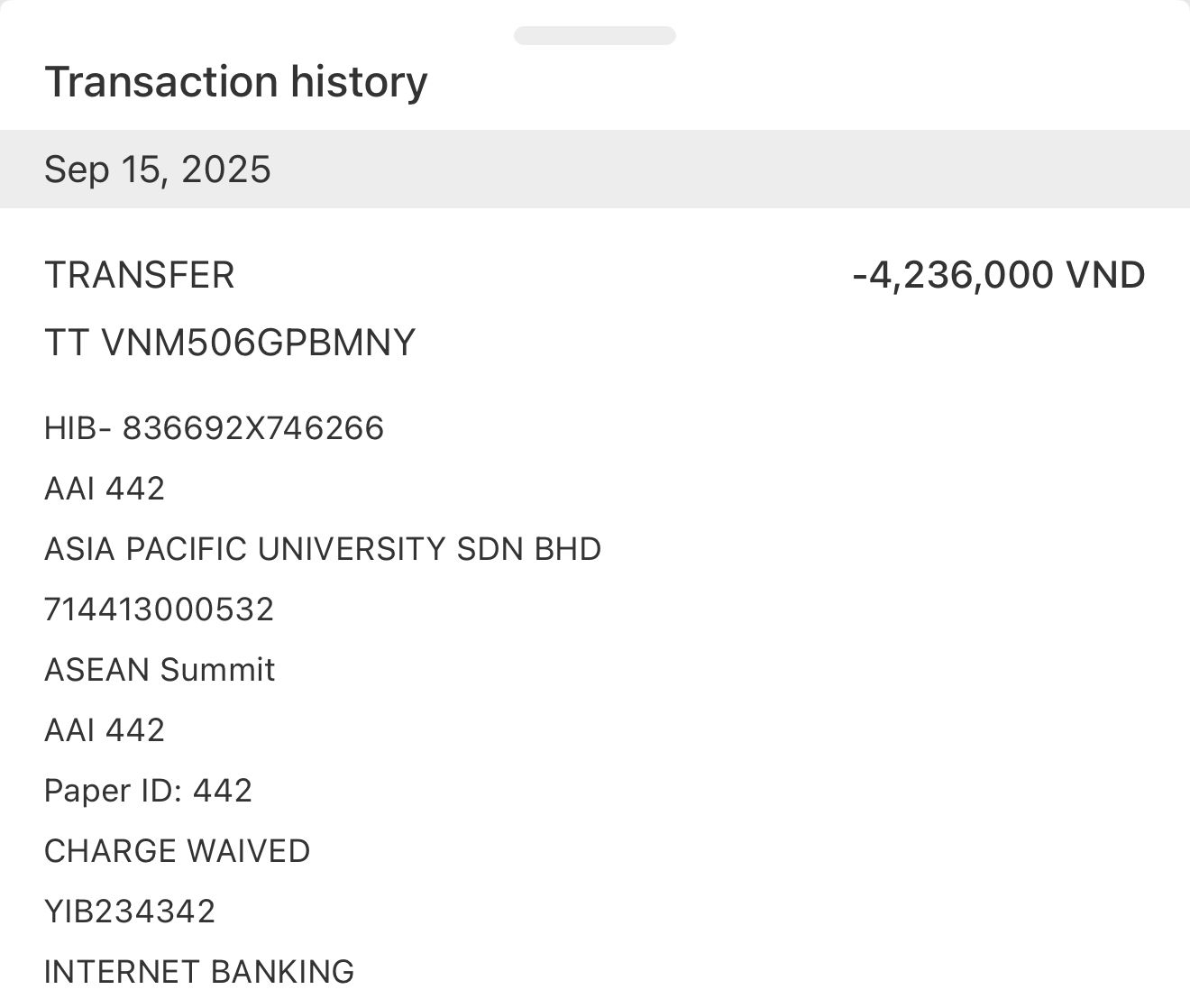 Proof of Payment: