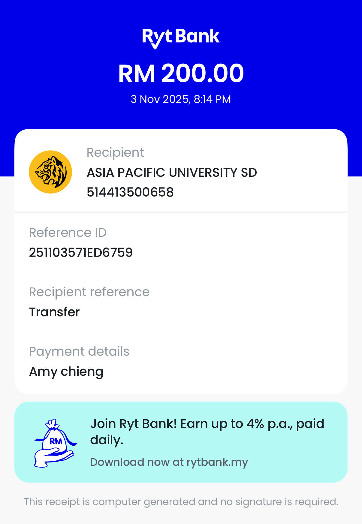 Proof of Payment: